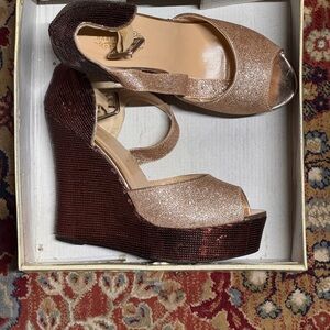 Charles Albert Glitter Platform Wedges - Size 9